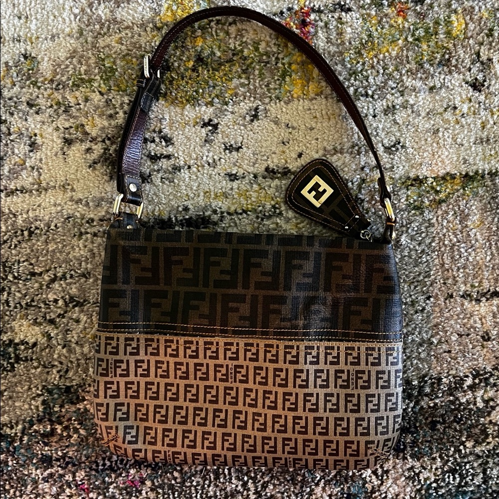 Fendi Brown Zucca and Zucchino Coated Can as Shoulder Bag